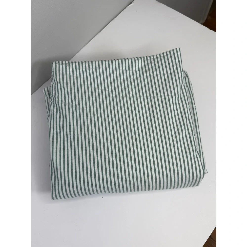 Vintage Scandia Down 3pc Sheet Set Queen Green Geometric Striped USA Made Cotton